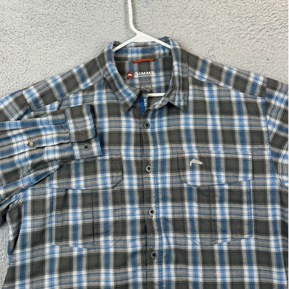 Simms Shacket Shirt Mens XL Guide Series Blue Grey Plaid Lined Fishing Button Up